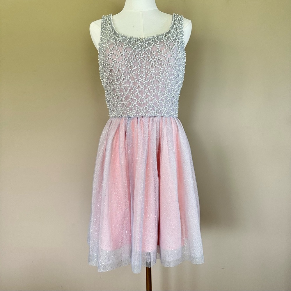 NEW Sparkly Pink Beaded Dress Pearls Junior 7 Balletcore Fairy Feminine Homecomi - Picture 4 of 10